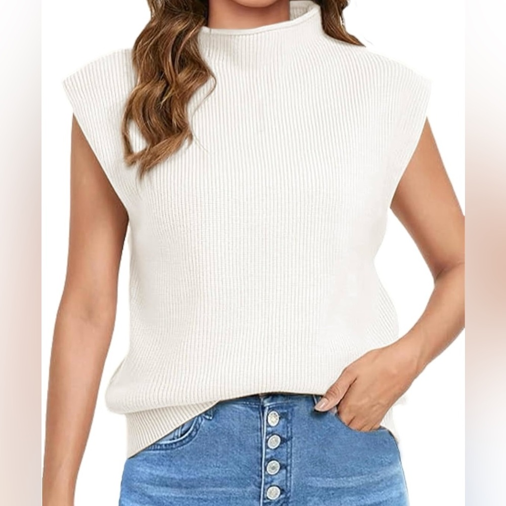 Himosyber Cream(off-white)High Neck Capped Sleeve Shoulder Pad Sweater NWT Small